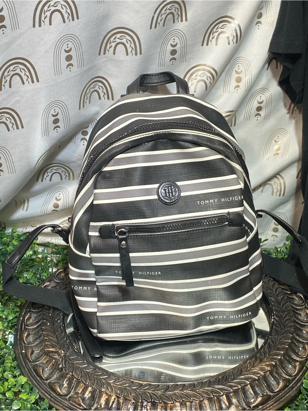 Tommy Hilfiger Black and White Striped Mini Backpack